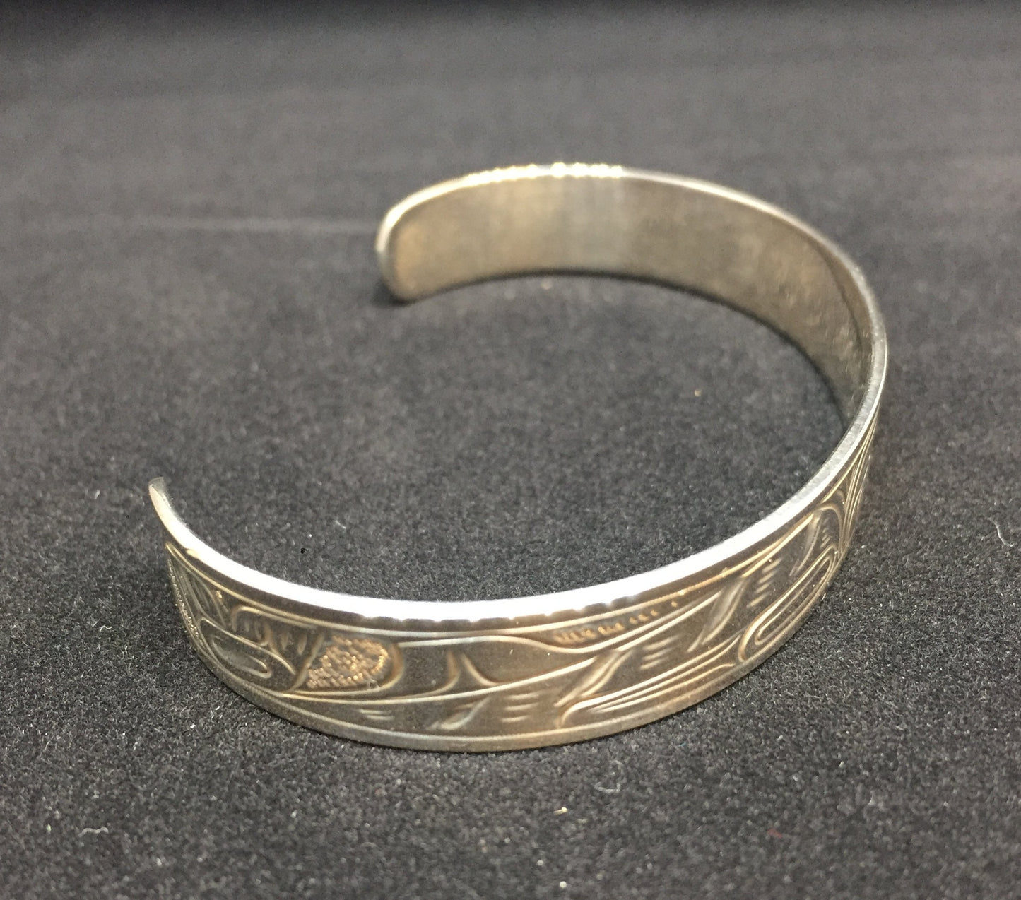 Orca and Salmon Hand Carved 3/8" Sterling Silver Indigenous Bangle