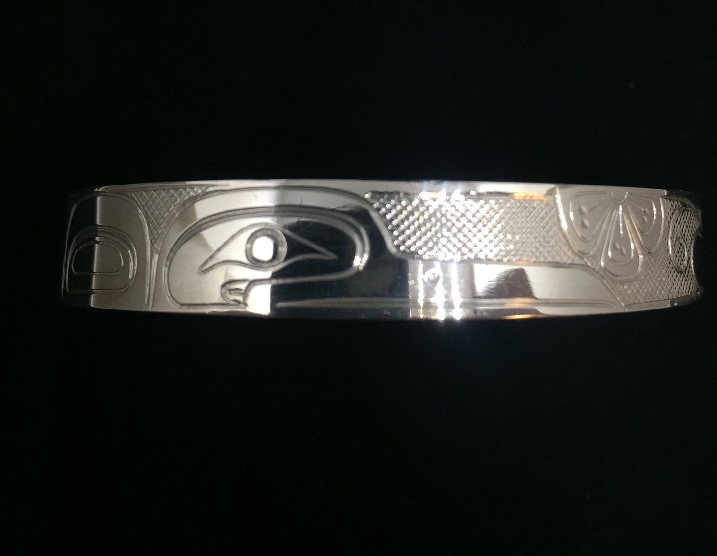 Hummingbird 3/8" Hand Carved Sterling Silver Indigenous Bangle