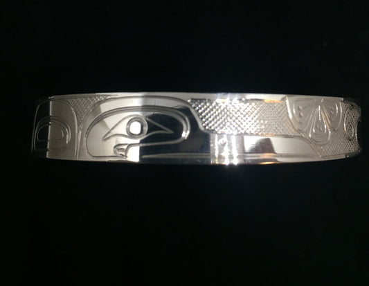 Hummingbird 3/8" Hand Carved Sterling Silver Indigenous Bangle
