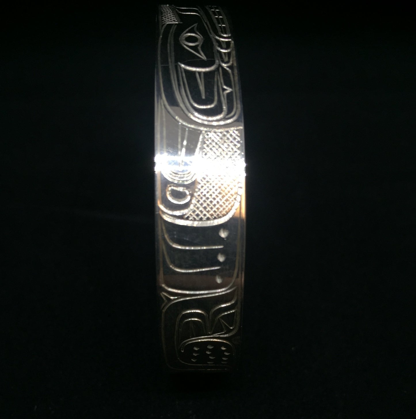 Wolf Hand Carved 3/8" Sterling Silver Indigenous Bangle