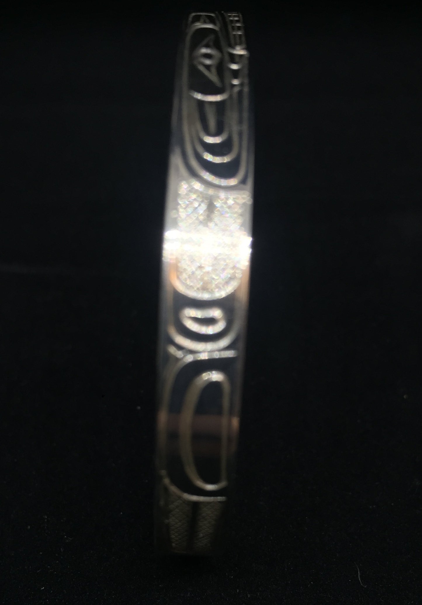 Orca and Baby Hand Carved 1/4" Sterling Silver Indigenous Bangle