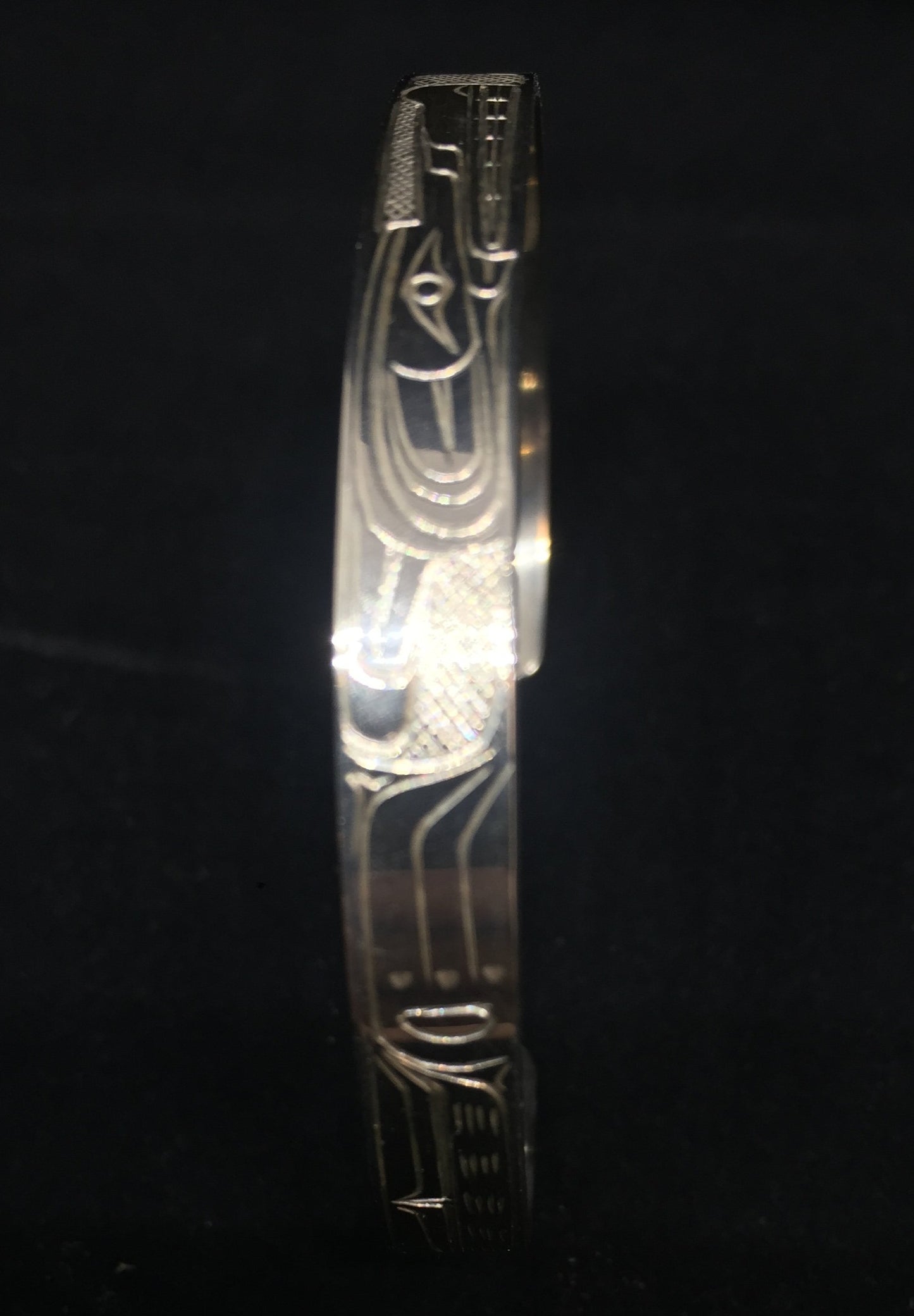 Wolf Hand Carved 1/4" Sterling Silver Indigenous Bangle