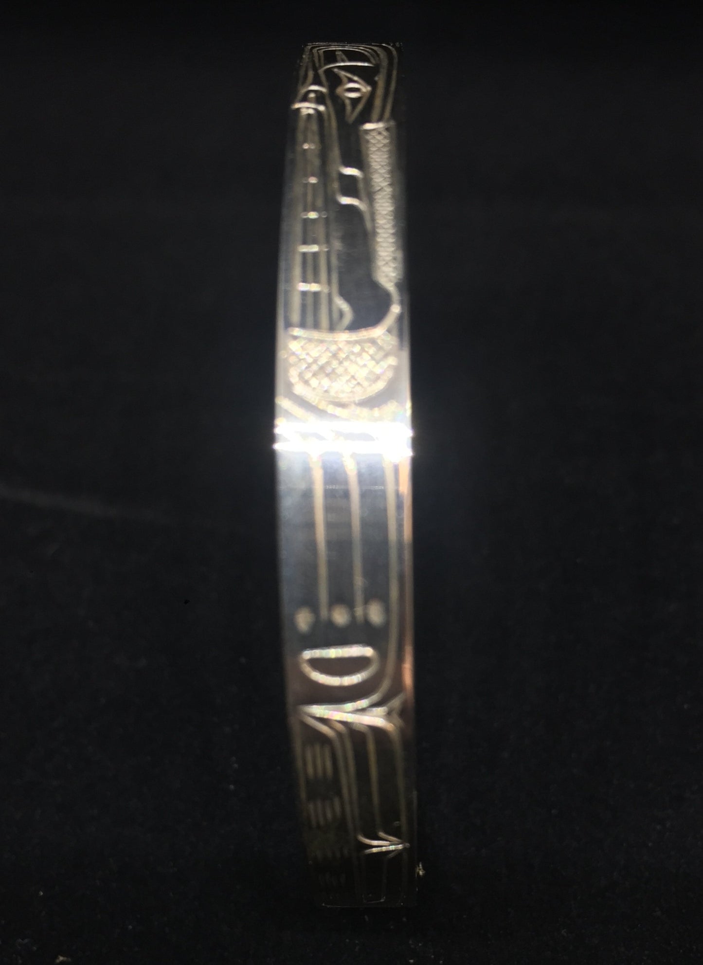 Wolf Hand Carved 1/4" Sterling Silver Indigenous Bangle